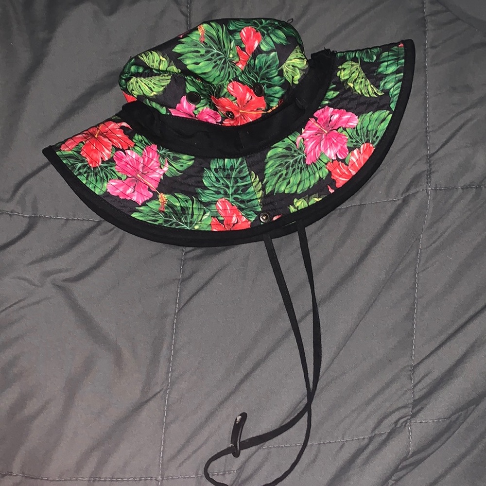 green and pink floral bucket hat